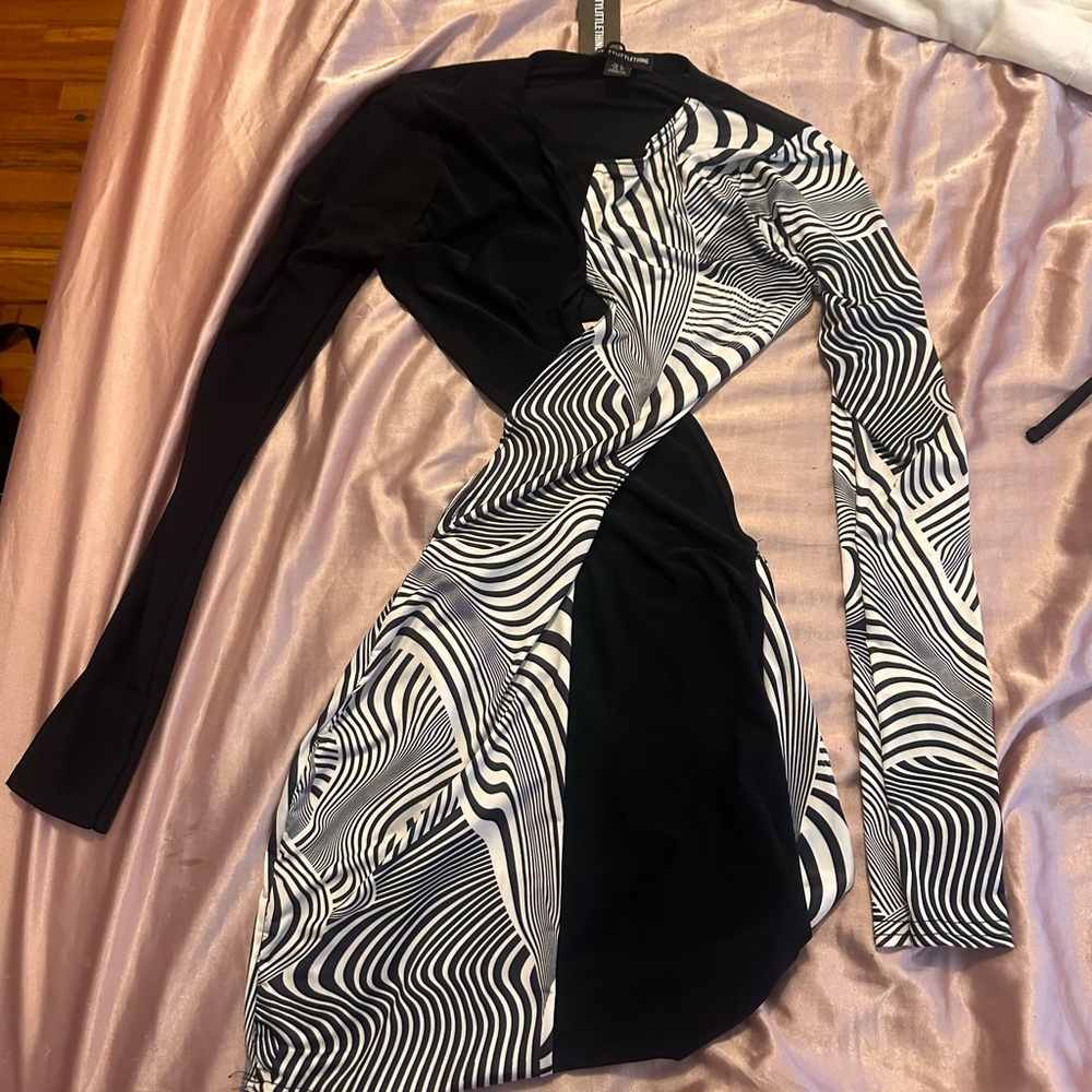Stylish Black and White Patterned Dress and Black dress